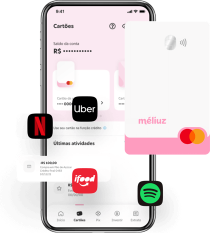 Tela Cartões app Méliuz
